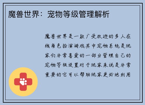 魔兽世界：宠物等级管理解析